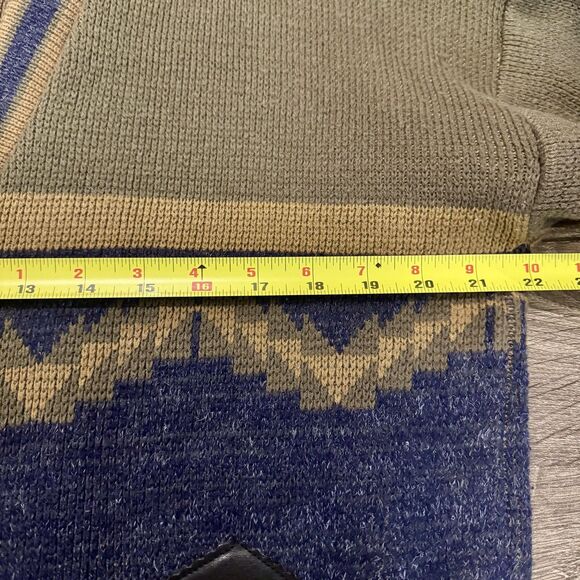 Vintage Bison Sweater Sz L Green Blue Button Cardigan Aztec Pattern Knit Retro - Picture 5 of 7